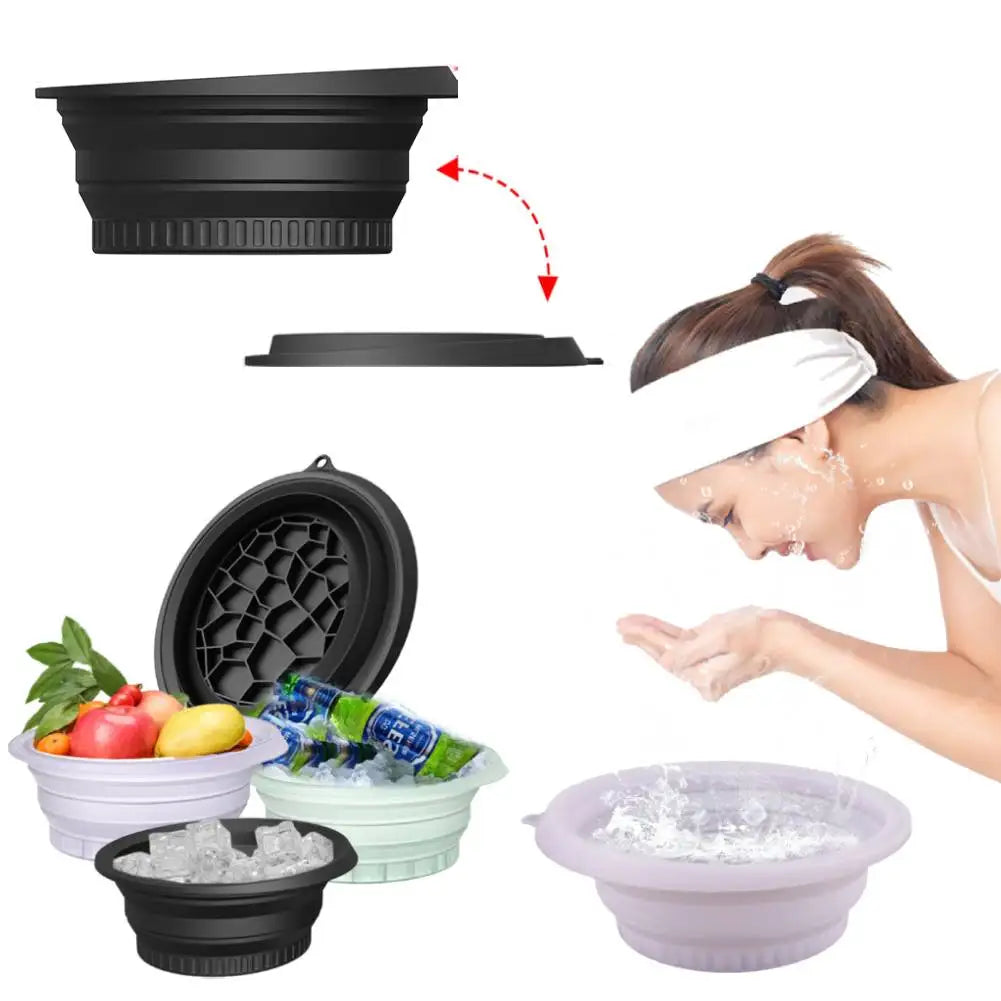 Silicone Ice Facial Folding Washbasin with Ice Tray Collapsible Facial Plunge Bowl Face Ice Bath Water Chiller