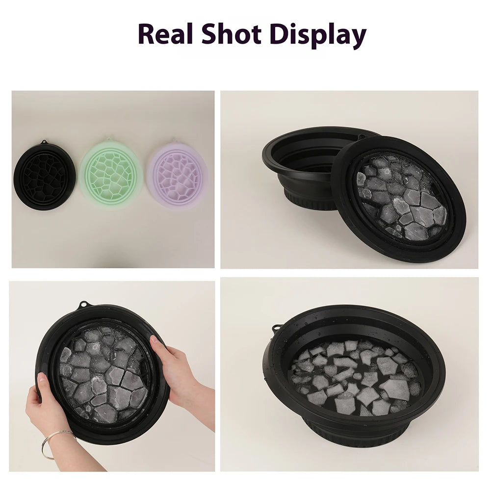 Silicone Ice Facial Folding Washbasin with Ice Tray Collapsible Facial Plunge Bowl Face Ice Bath Water Chiller