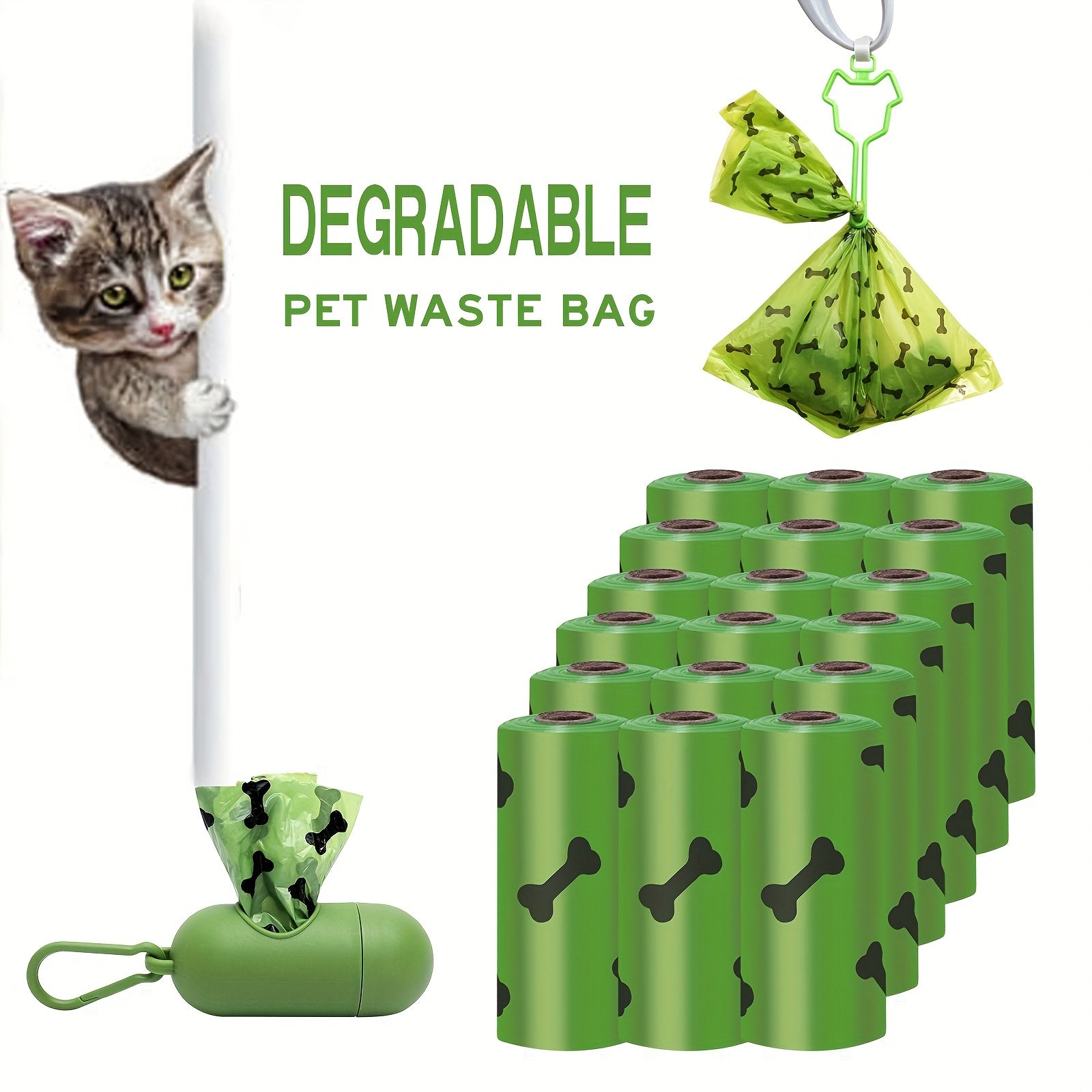 Environmentally Friendly Biodegradable Pet Litter Bags Dog Waste Bags with Dog Poop Bag Dispenser Dog Poop Bags Thickened Poop Bags Leak-Proof Dog Waste Bags for Pet Supplies