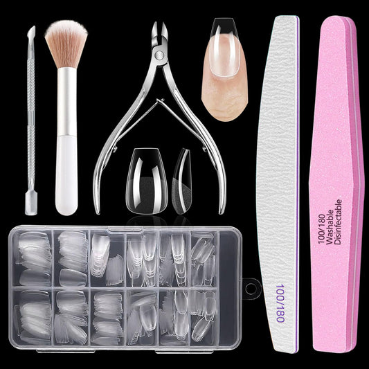 Kurze Coffin Nail Tips Set, 240 Nageltips Für Gelnägel, Stück Full Cover Nail Tips, Mit Nagelhautzange, Nagelhautschieber, Nagelfeile 100/180, Nagelpolierblock, Nagelstaubpinsel, 12 Größen